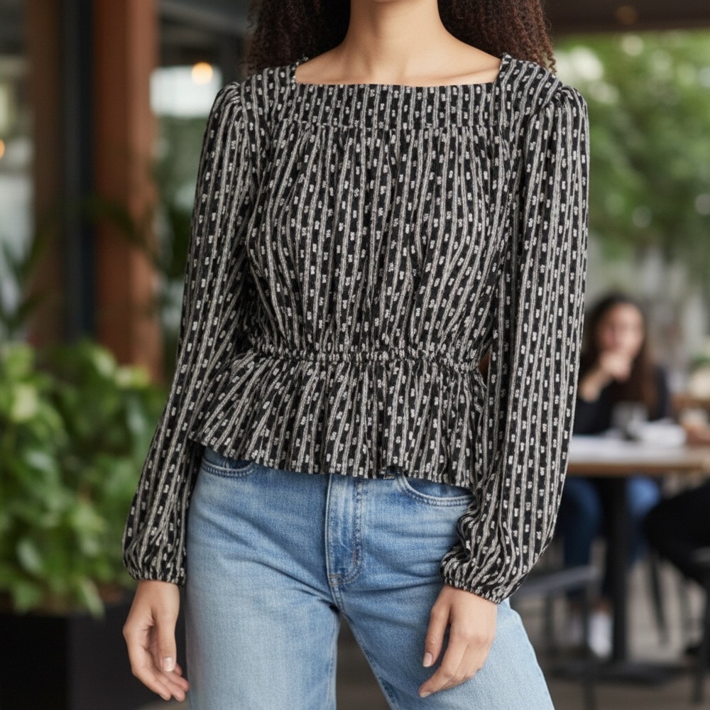 Treasure & Bond Black and White Striped Blouse